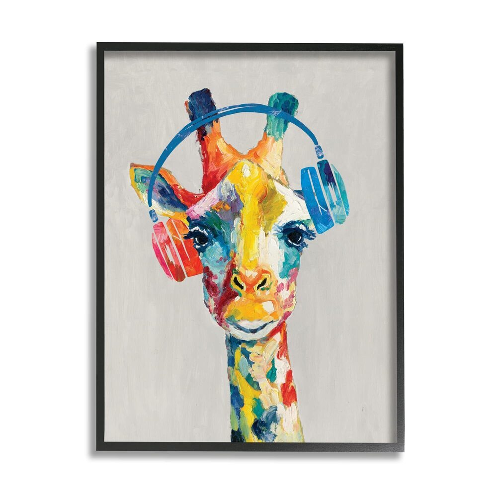 6726 Giraffe Headphone Listening Music Contemporary Jungle Portrait, Design